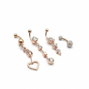 Rose Gold Belly Button Ring Set 4 pcs flower , Heart, Tassel, Bowknot, set sexy